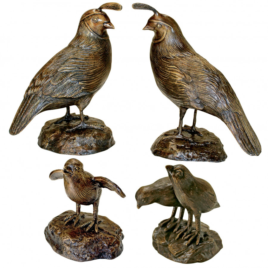 Toscano - Set of 4 California Quail Solid Garden Statues