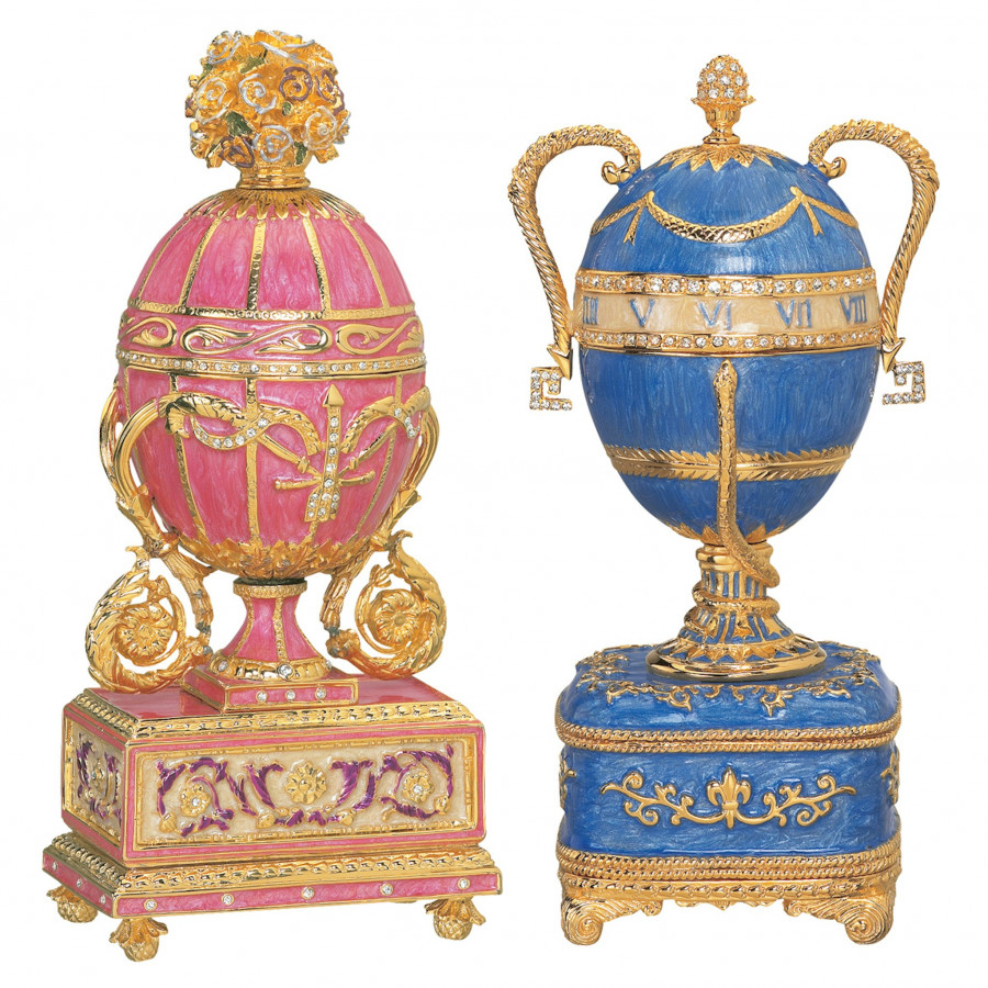 Toscano - Set of 2 Saint Petersburg Imperial Romanov-Style Collectible Enameled Eggs