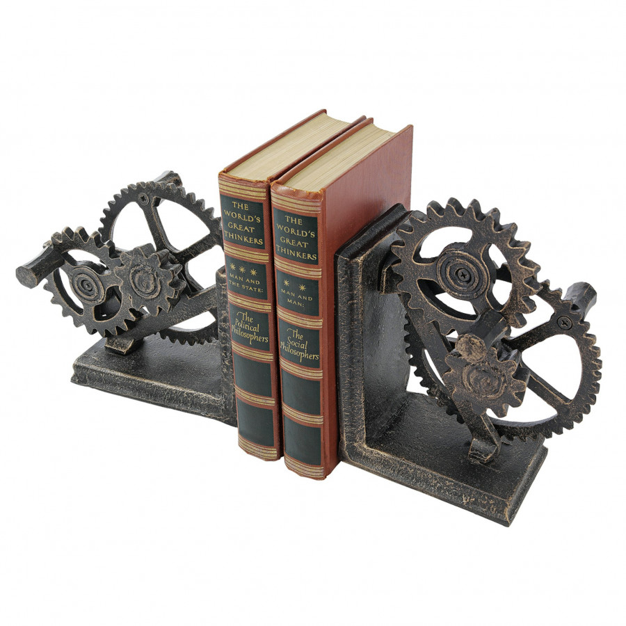 Toscano - Industrial Gear Sculptural Bookend Pair in Cast Iron