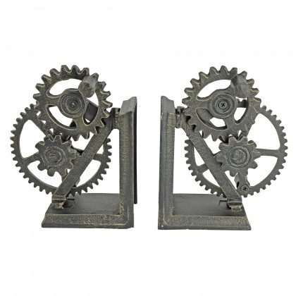 Toscano - Industrial Gear Sculptural Bookend Pair in Cast Iron