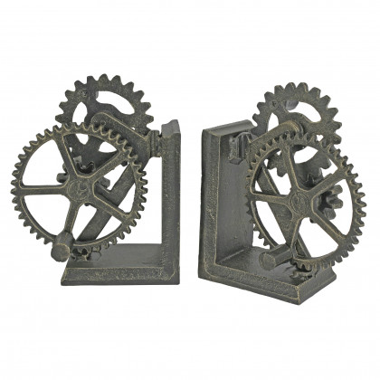 Toscano - Industrial Gear Sculptural Bookend Pair in Cast Iron