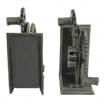 Toscano - Industrial Gear Sculptural Bookend Pair in Cast Iron