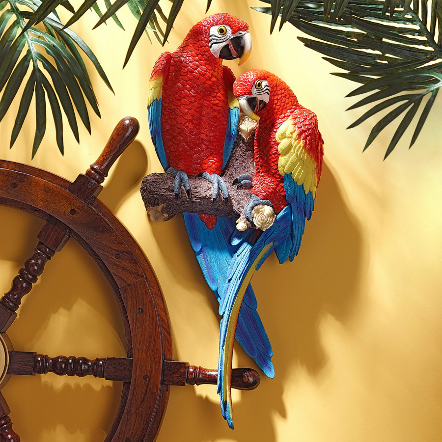 Toscano - Scarlet Macaws Tropical Birds Wall Sculpture