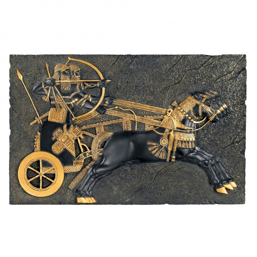 Toscano - Assyrian Horse Drawn War-Chariot Wall Sculpture