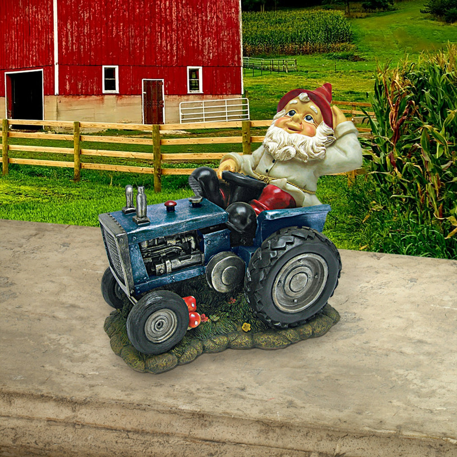 Toscano - Plowing Pete on His Tractor Garden Gnome Statue
