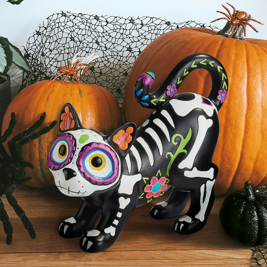 Toscano - Dia de los Muertos El Gatto Sugar Skull Cat Statue