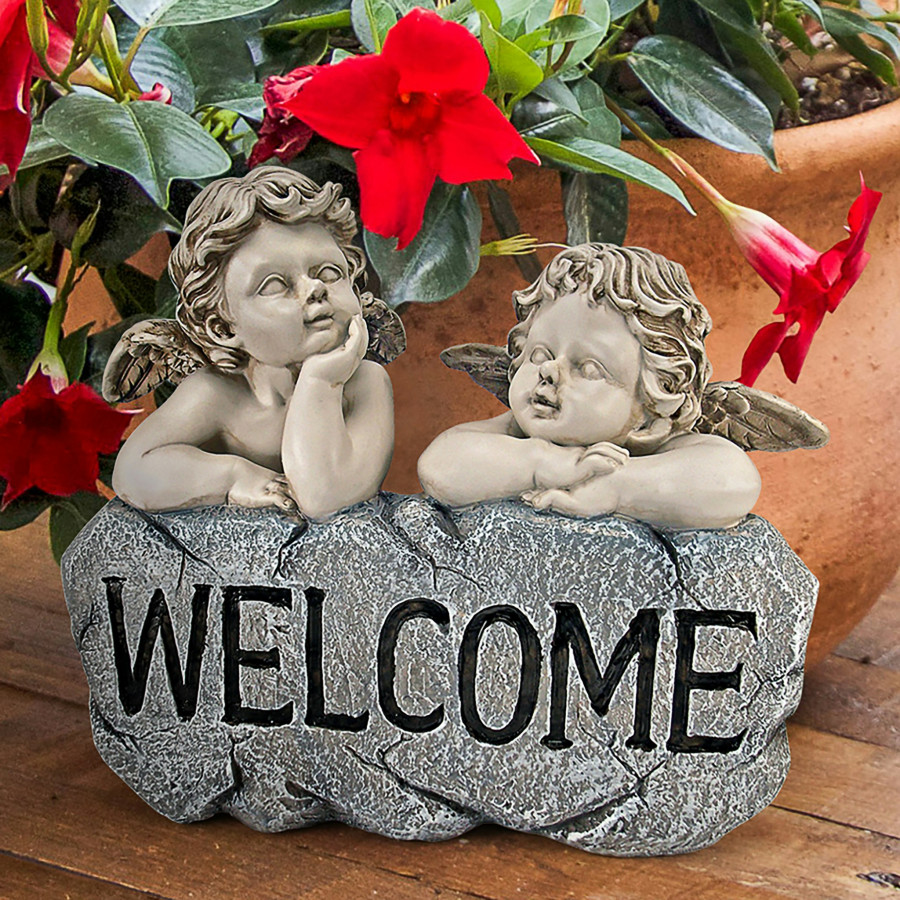 Toscano - Raphael Cherub Twins Welcome Sign Statue