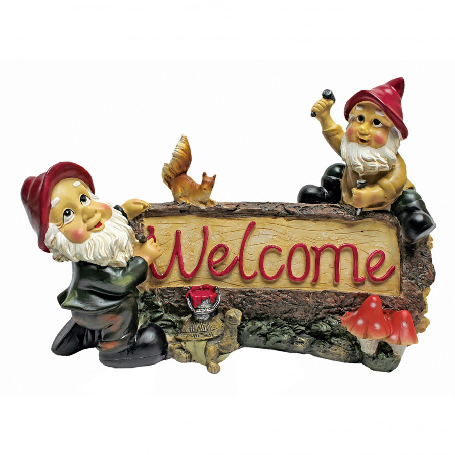 Toscano - Greetings from the Garden Gnomes Welcome Sign Statue