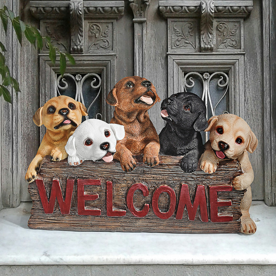 Toscano - Puppy Parade Welcome Sign Statue