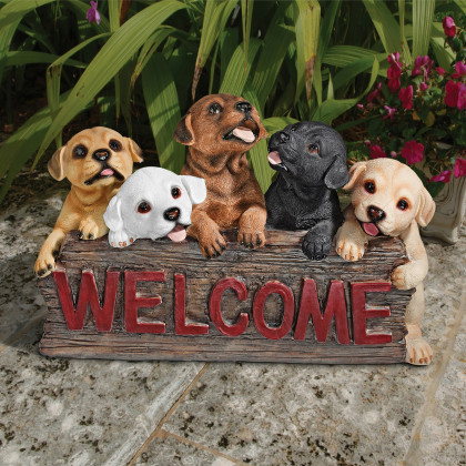 Toscano - Puppy Parade Welcome Sign Statue