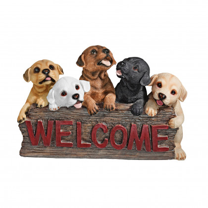 Toscano - Puppy Parade Welcome Sign Statue