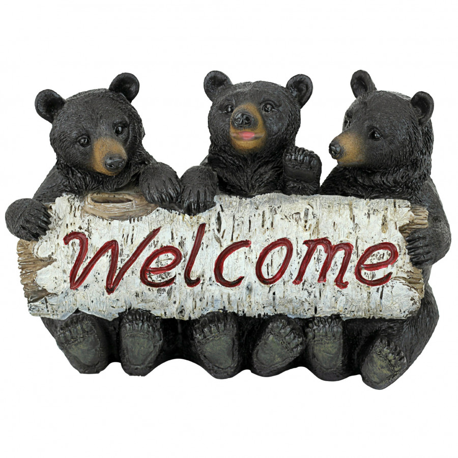 Toscano - Black Bear Cubs Welcome Sign Statue
