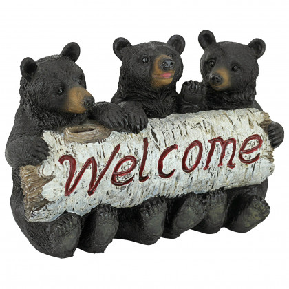 Toscano - Black Bear Cubs Welcome Sign Statue