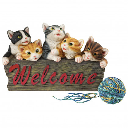 Toscano - Kitten Kaboodle Cat Welcome Sign Statue