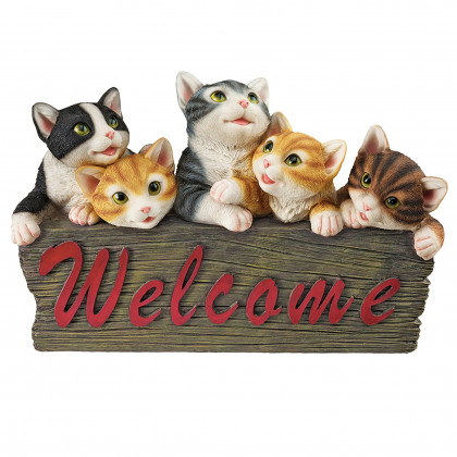 Toscano - Kitten Kaboodle Cat Welcome Sign Statue