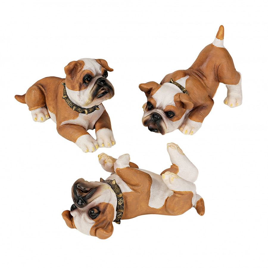 Toscano - Set of 3 Stop Drop and Roll British Bulldog Puppy Statues