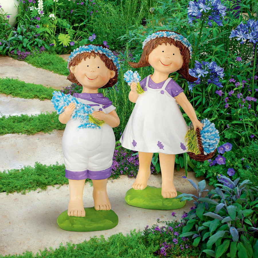 Toscano - Set of 2 Bluebonnet Twins Springtime Children Garden Statues
