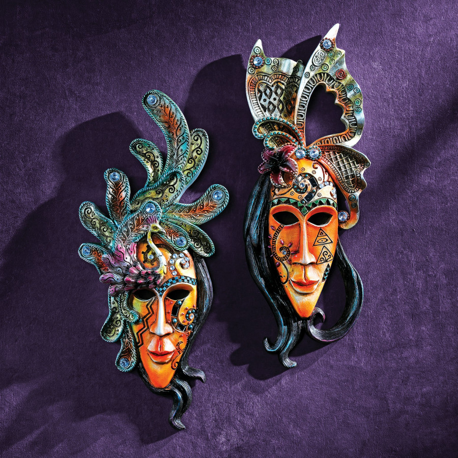 Toscano - Set of 2 Masquerade at Mardi Gras Mask Wall Sculptures