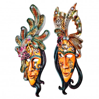 Toscano - Set of 2 Masquerade at Mardi Gras Mask Wall Sculptures