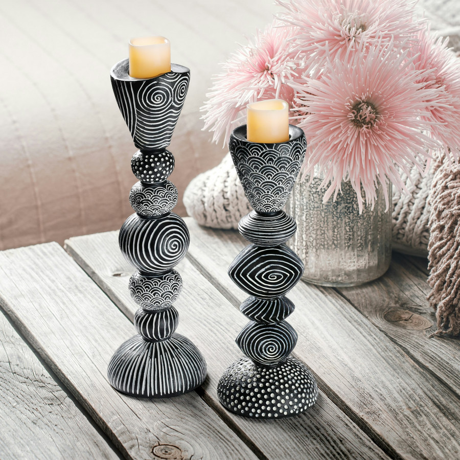Toscano - Set of 2 Tribal Funk Contemporary Candleholder