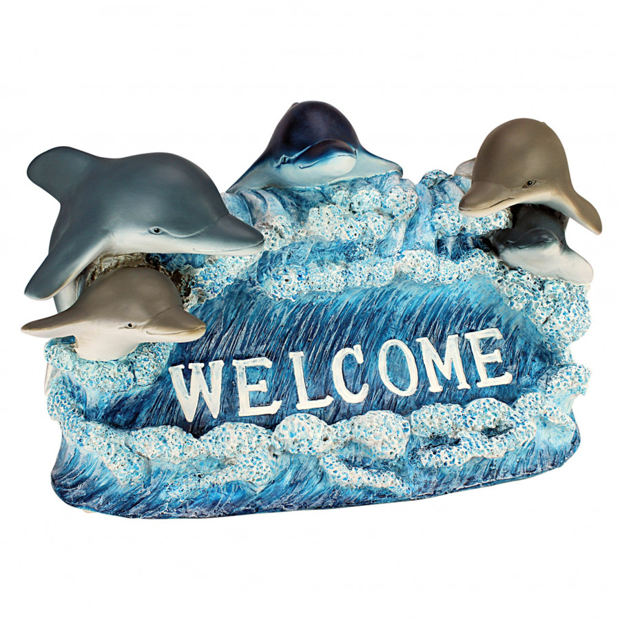 Toscano - Dolphin Welcome Sign Statue