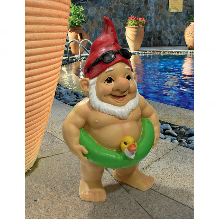 Toscano - Pool Party Pete Naked Gnome Statue