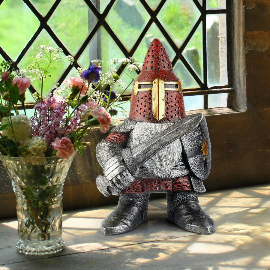 Toscano - The Knight of the Round Mushroom Medieval Garden Gnome Warrior Statue