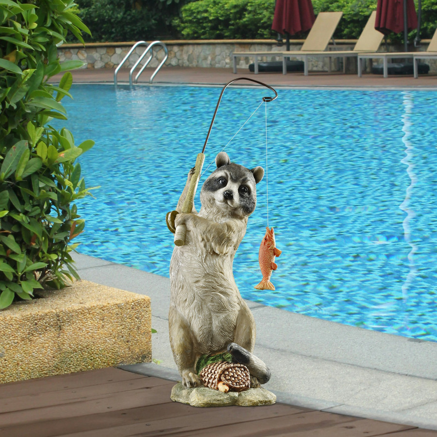 Toscano - The Masked Fisherman Raccoon Statue