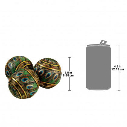 Toscano - Set of 3 Peacock-Feathered Orbs Decorative Accent Balls