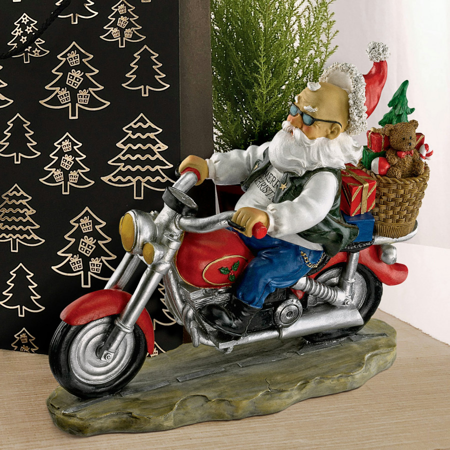 Toscano - Old School Father Christmas Santa Biker Statue
