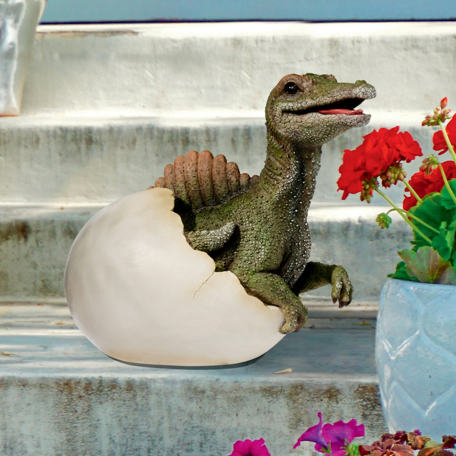 Toscano Prehistoric Spinosaurus Dinosaur Egg Hatchling Garden Statue