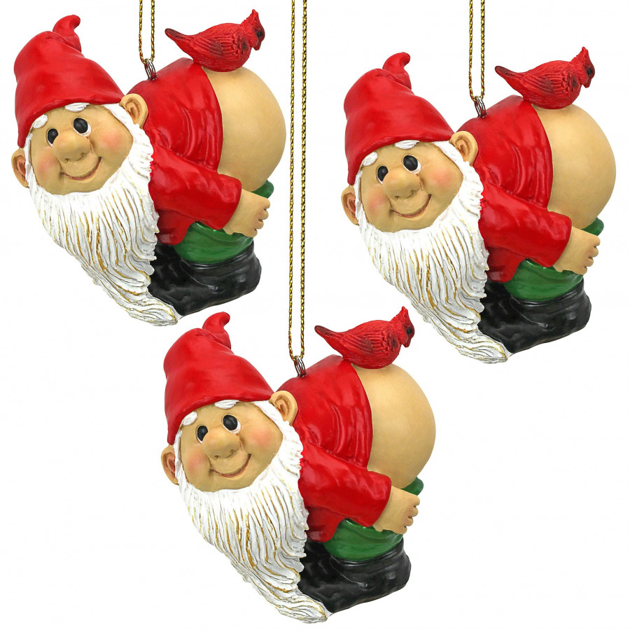 Toscano - Set of 3 Loonie Moonie Gnome Holiday Ornaments