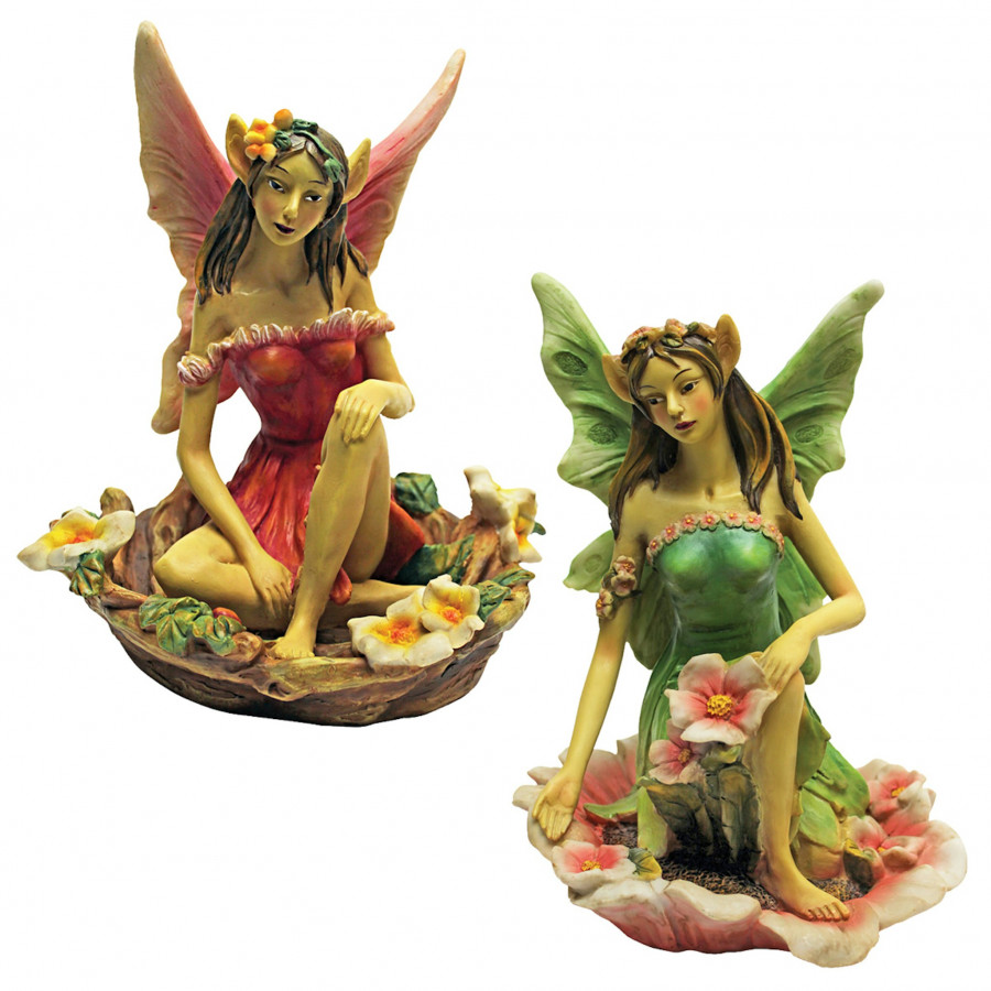 Toscano - Set of 2 The Red and Green Fairy of Acorn Hollow Statues