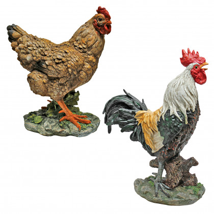Toscano - Set of 2 Henrietta the Hen and Cock-A-Doodle-Do Rooster Statues