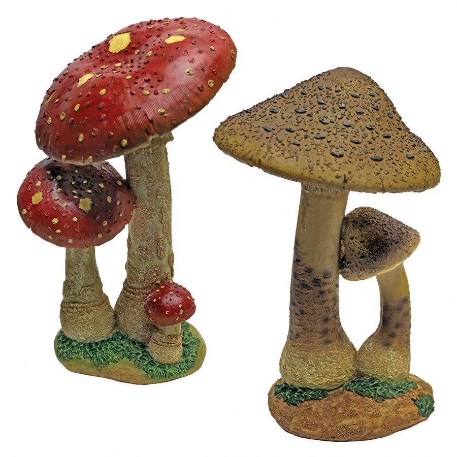 Toscano - Set of 2 Mystic Forest Red and Tan Mushroom Statue