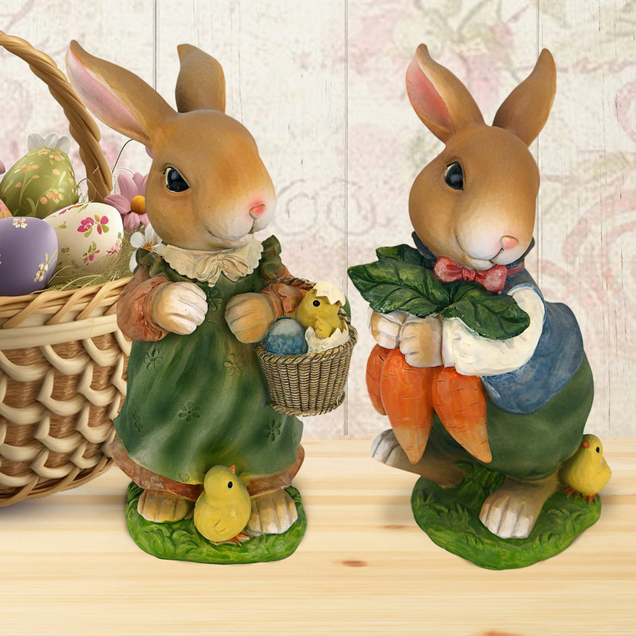 Toscano - Set of 2 Bunny Hop Lane Mother and Father Rabbit Statues