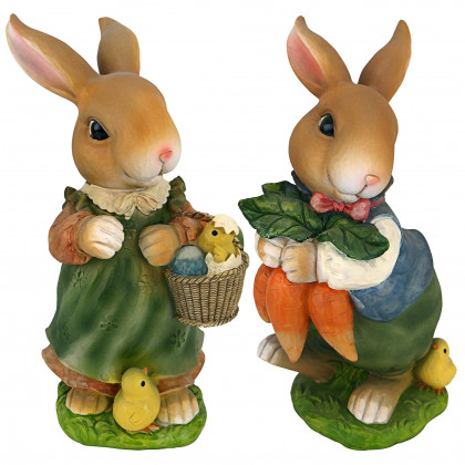 Toscano - Set of 2 Bunny Hop Lane Mother and Father Rabbit Statues