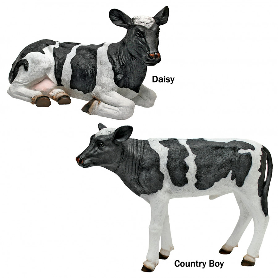 Toscano - Set of 2 Daisy and Country Boy Cow Statues