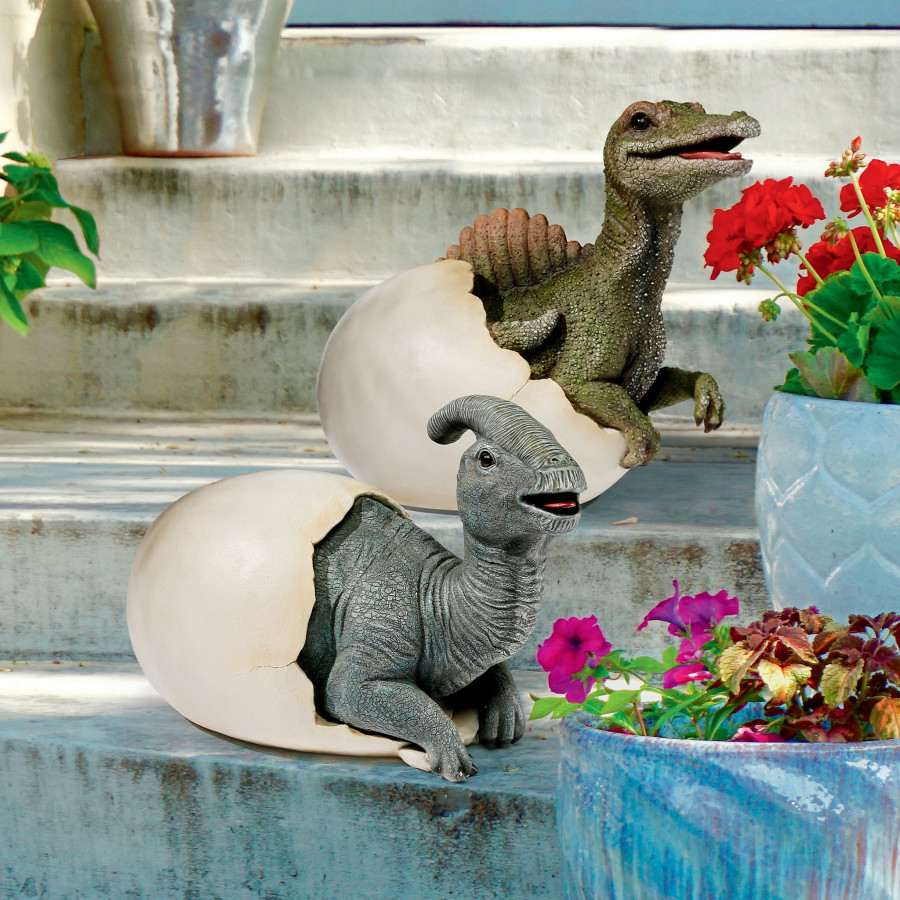Toscano - Set of 2 Prehistoric Dinosaur Egg Hatchling Garden Statues