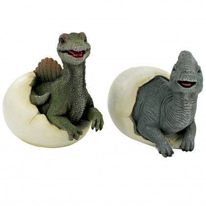 Toscano - Set of 2 Prehistoric Dinosaur Egg Hatchling Garden Statues