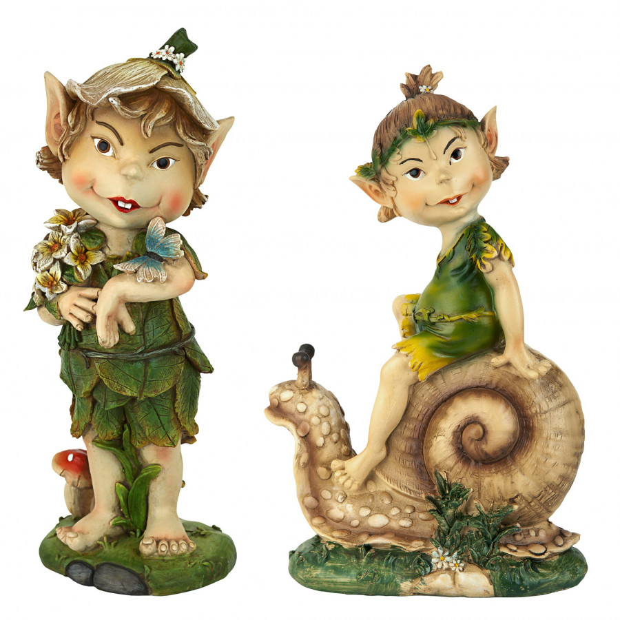 Toscano - Set of 2 Pixie Pete Elfin Gnome Garden Statues