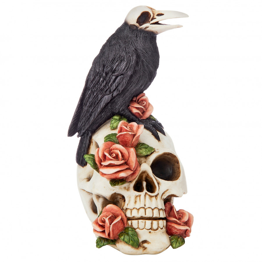 Toscano - Raven and Roses Day of the Dead Skull Statue