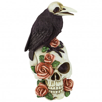 Toscano - Raven and Roses Day of the Dead Skull Statue