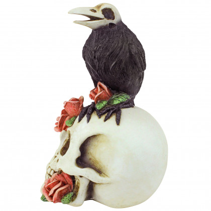 Toscano - Raven and Roses Day of the Dead Skull Statue