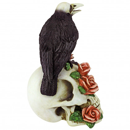 Toscano - Raven and Roses Day of the Dead Skull Statue