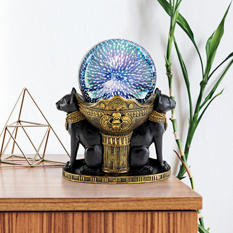 Toscano - Bastet Cat Goddess Cosmic Sphere Illuminated Statue