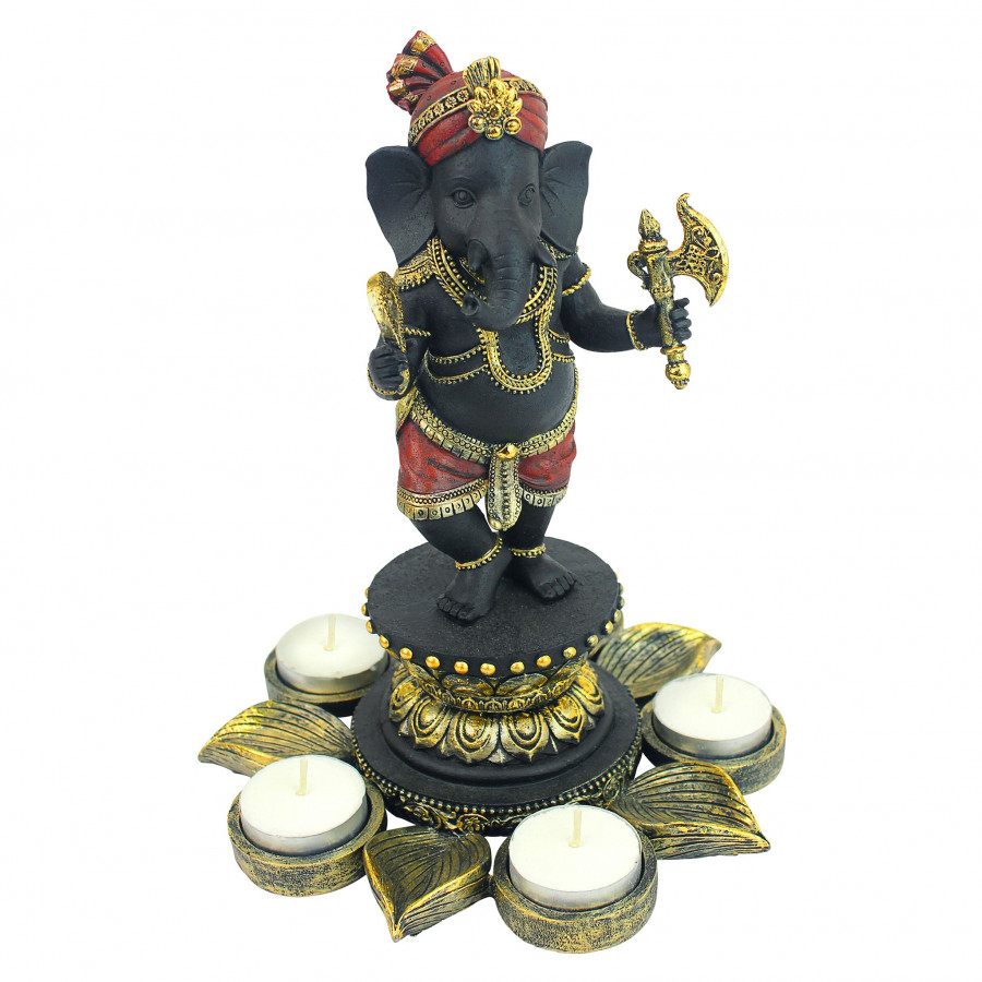 Toscano - Standing Lord Ganesha on Lotus Flower Candle Holder Statue