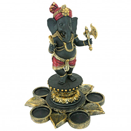 Toscano - Standing Lord Ganesha on Lotus Flower Candle Holder Statue