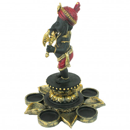 Toscano - Standing Lord Ganesha on Lotus Flower Candle Holder Statue