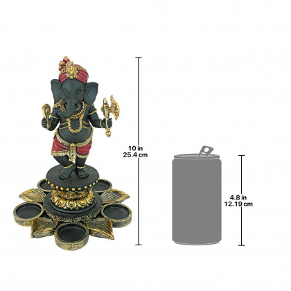 Toscano - Standing Lord Ganesha on Lotus Flower Candle Holder Statue